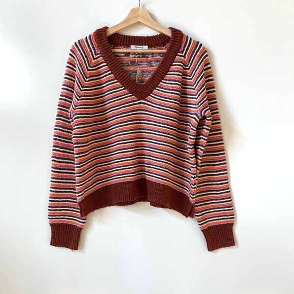 NWT Madewell Arden Striped V-Neck Pullover Sweater - Picture 3 of 11